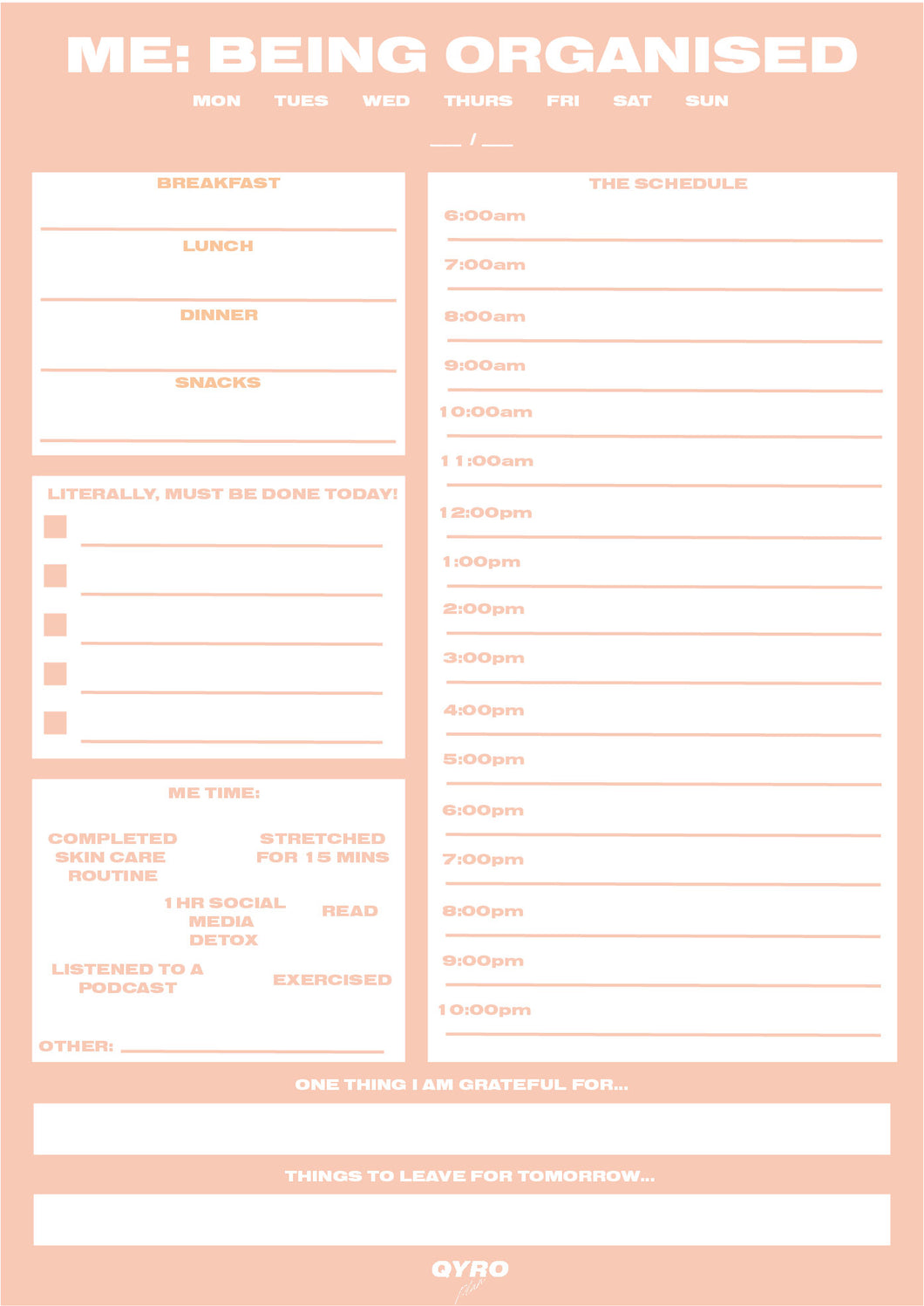 'Peachy' - Daily Undated Planner